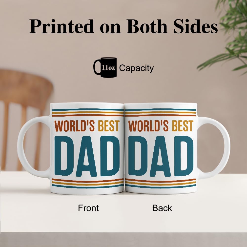 World's Best Dad 11oz Double-Sided Ceramic Mug, Funny Worlds Best Dad Mug, Christmas Birthday Thanksgiving Gifts for Husband Soulmate, Father's Day Office Gifts for Family Uncle Daddy Grandpa - Image 3