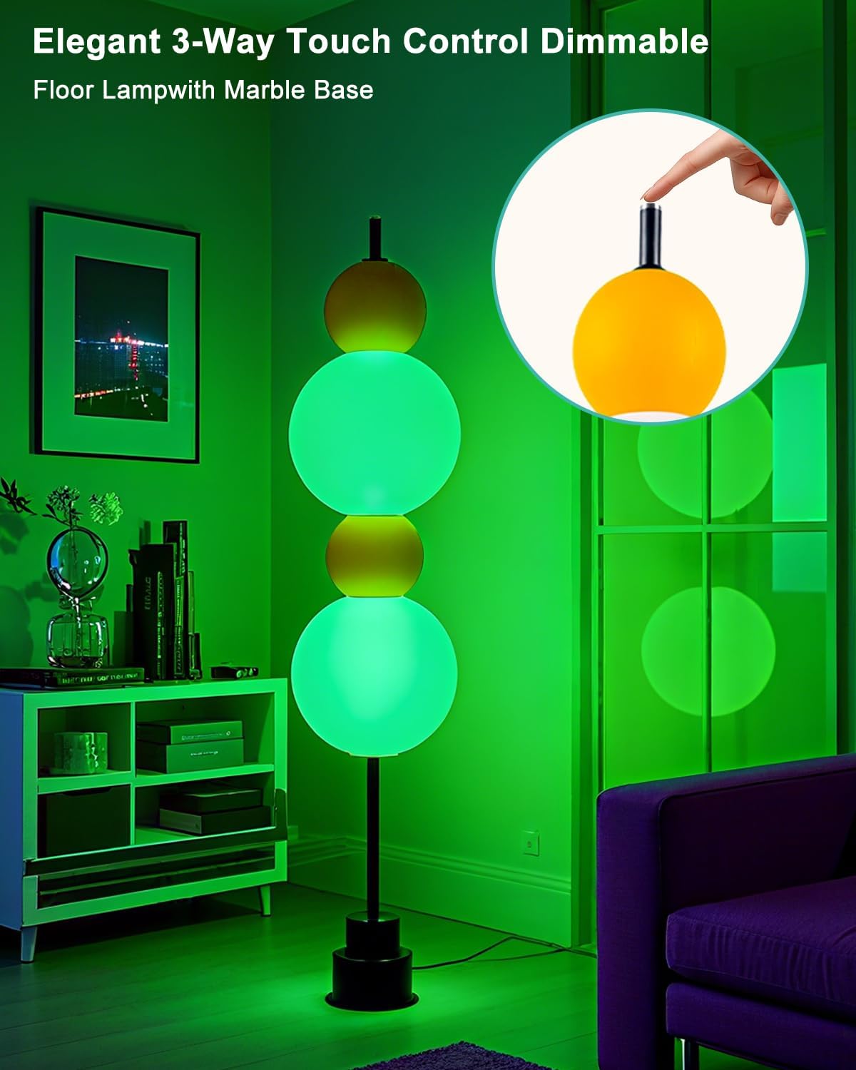 Lightdot RGB& 3000K Floor Lamp with Touch Control, Dimmable Colors Temperature, Globe Modern Floor Lamp with Smart Bulb Included, Yellow Standing Lamps for Living Room/Sofa Beside/Corner Decor