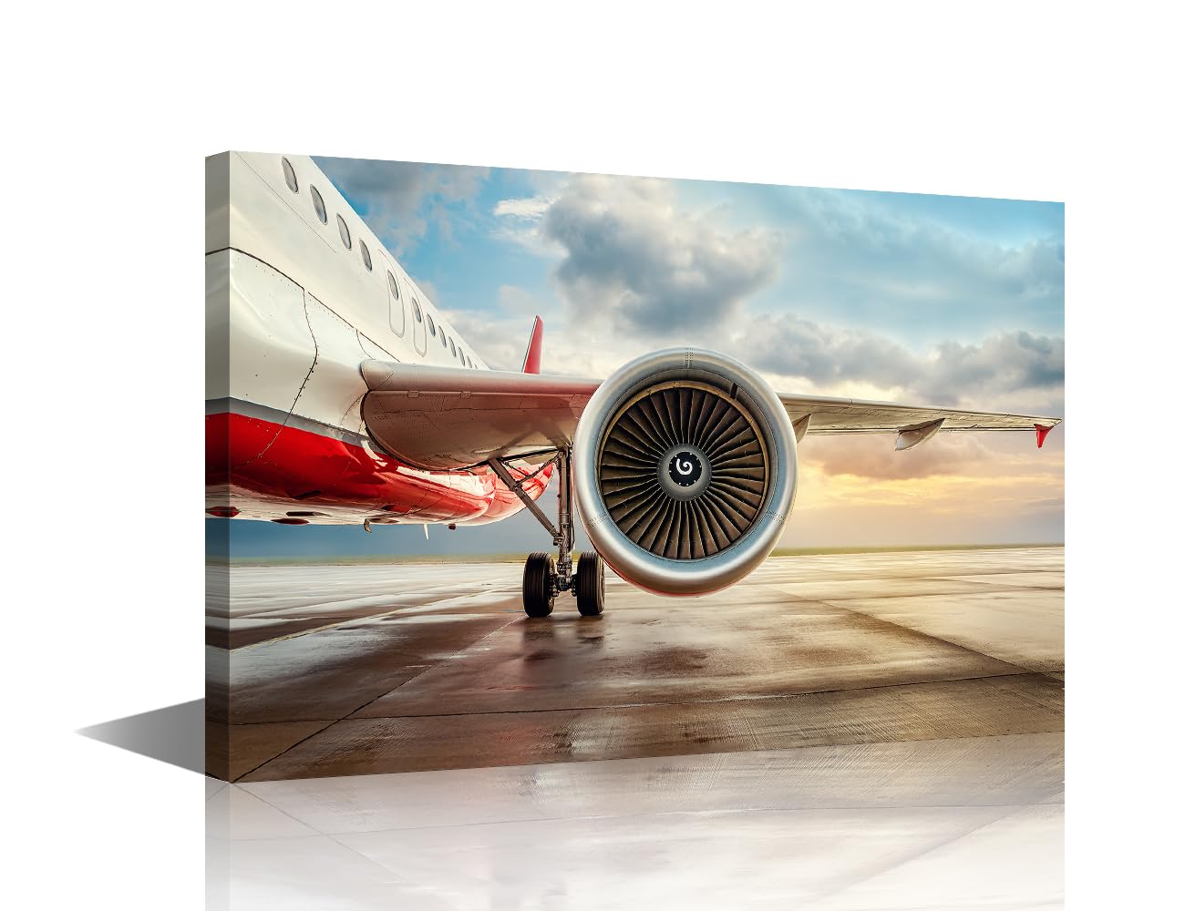 TISHIRON Modern Airliner Canvas Wall Art for Bedroom Living Room Jet Engine Home Decor Airplane Turbine Painting Pictures Airplane Office Wall Decor Contemporary Artwork Frame Ready to Hang