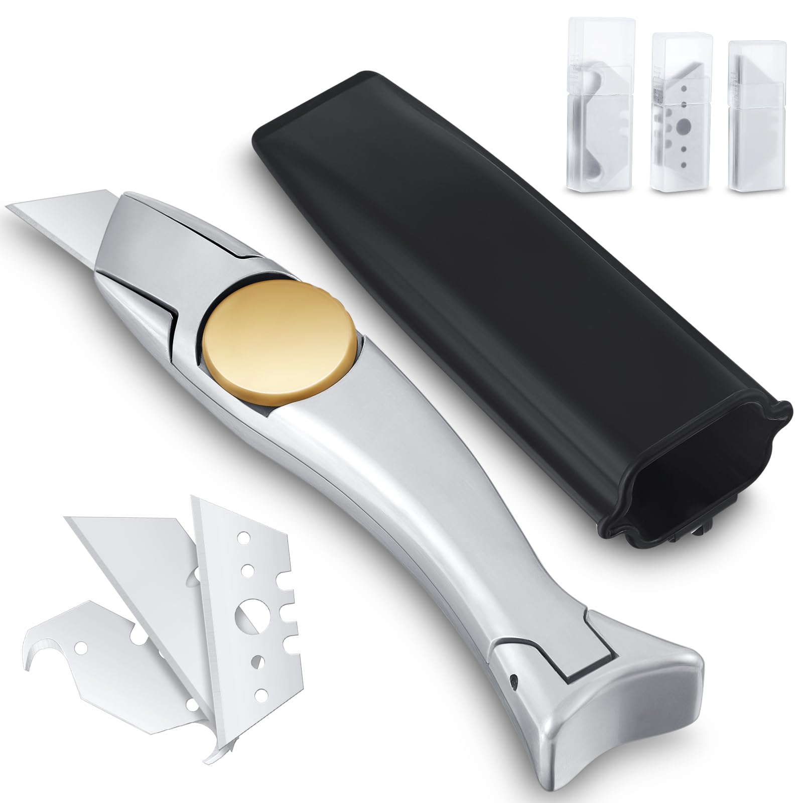 WILLBOND 1 Set Heavy Duty Roofing Shark Vinyl Knife with 30 Pcs Utility Knife Blades Replacement Roofing Tools Carpet Blade Cutter for Indoor Outdoor