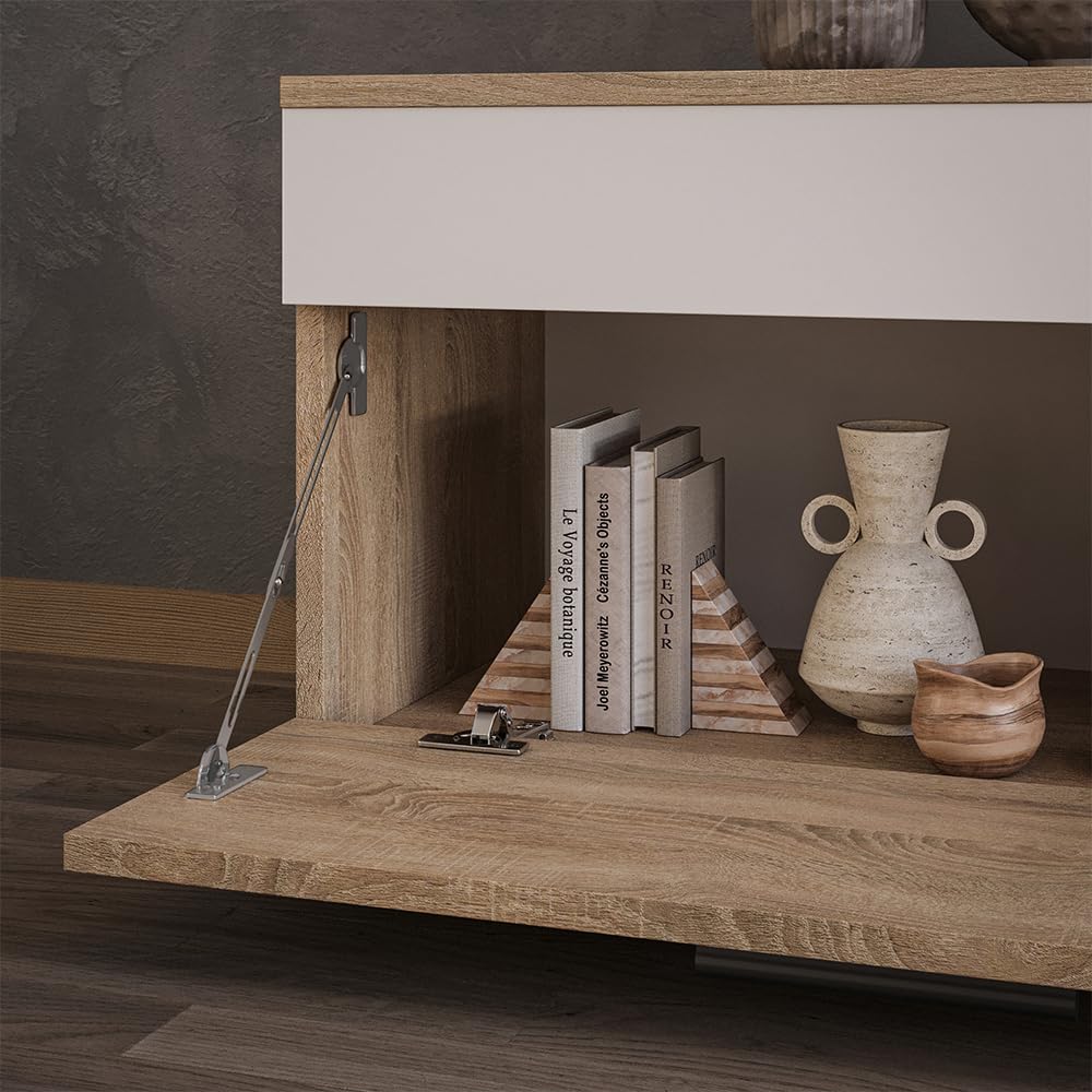 Vicco Mobile da soggiorno Berno, Sonoma/Bianco, 70.8 x 38.9 cm con porta a battente, adatto per riporre libri e raccoglitori