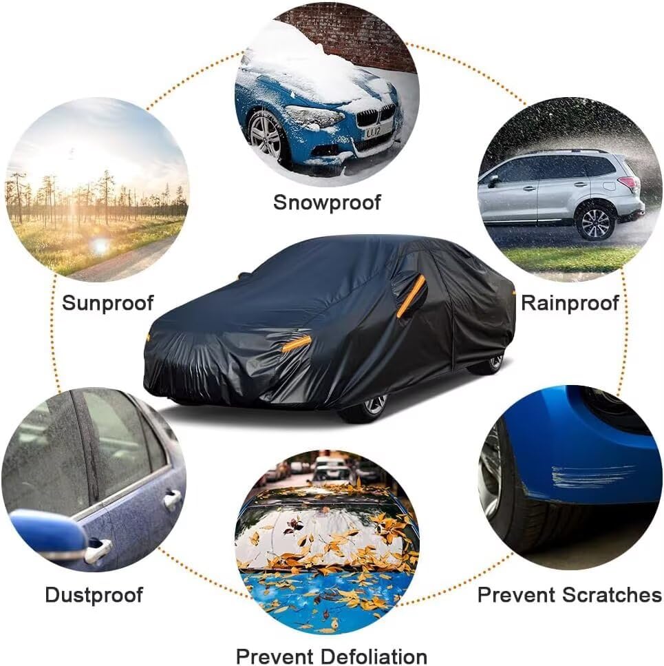 Image of Kayme 7 Layers Sedan Car Cover Custom Fit for Dodge Avenger (1995-2014), Waterproof All Weather for Automobiles,Rain Sun UV Protection.Black