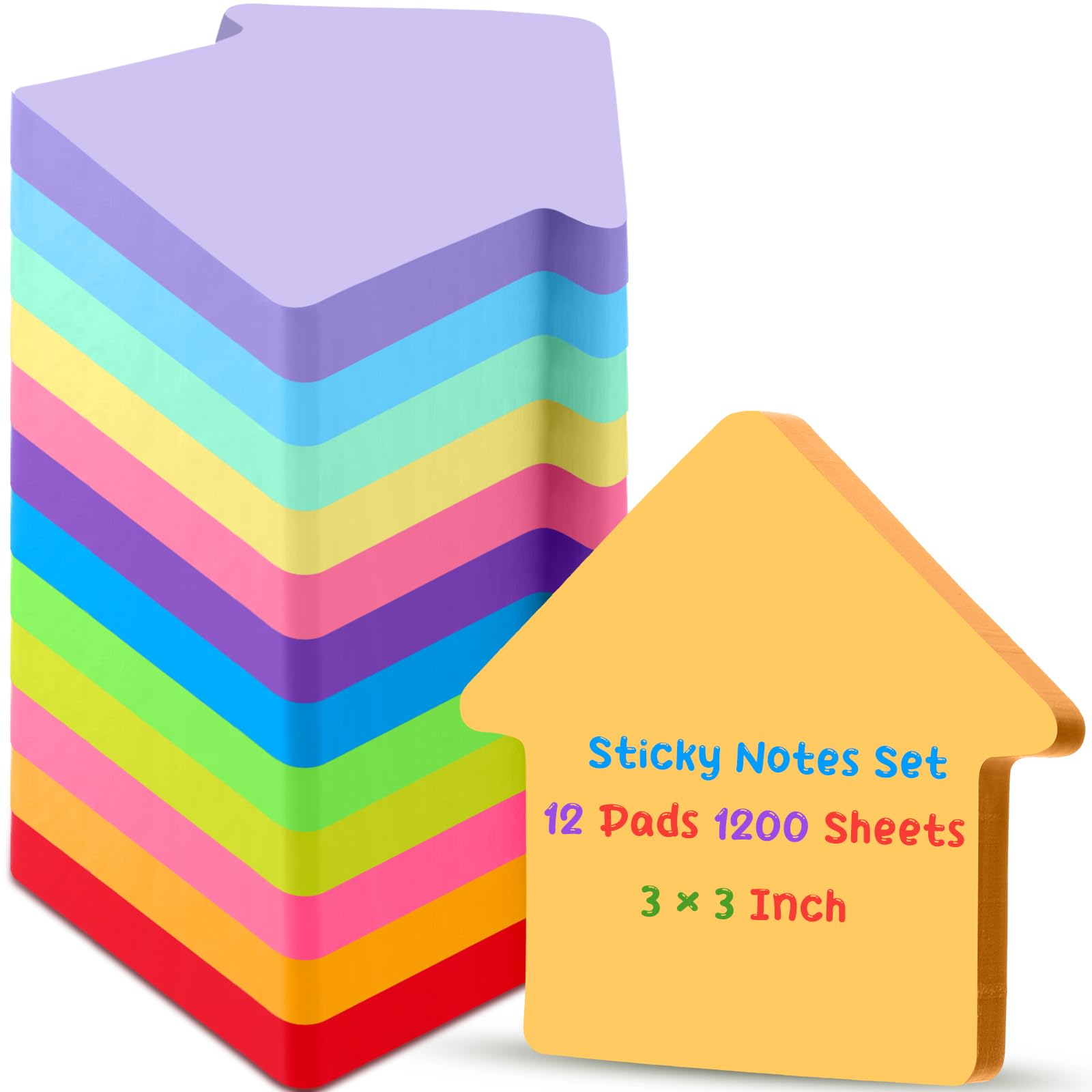 Leinuosen 12 Pieces Sticky Notes Shape 3 Inch Bright Colors Self-Stick Pads Multiple Colors Sticky Notes Back to School Gifts for Classroom Office
