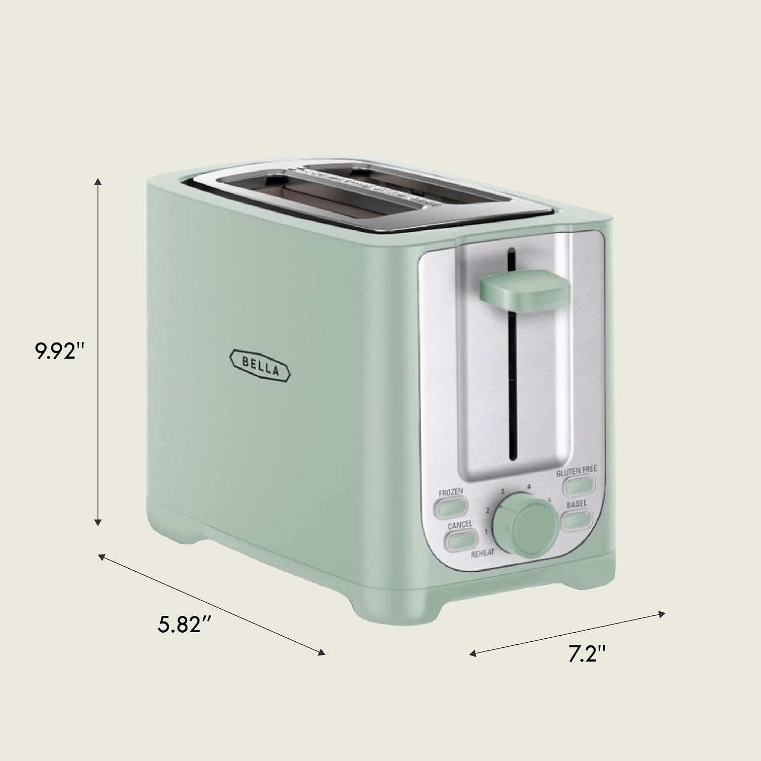BELLA 2 Slice Toaster with Auto Shut Off - Extra Wide Slots & Removable Crumb Tray and Cancel, Defrost & Reheat Function - Toast Bread, Bagel & Waffle, Sage, view 8