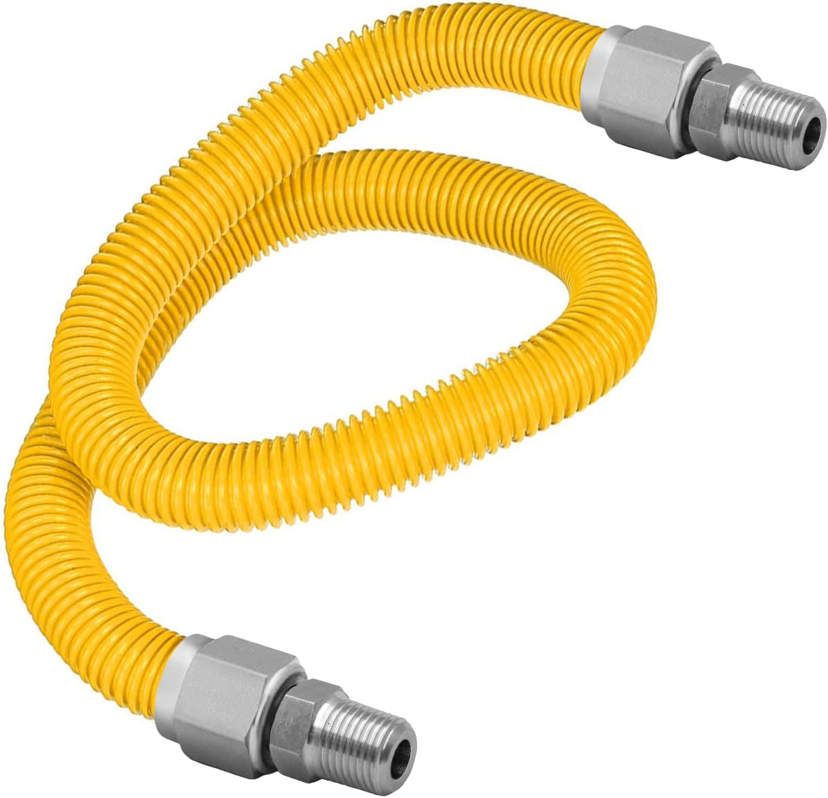 HIGHCRAFT Gas Line Hose 1/2'' O.D. x 72'' Length with 1/2 in. MIP Fitting, Yellow Coated Stainless Steel Flexible Connector