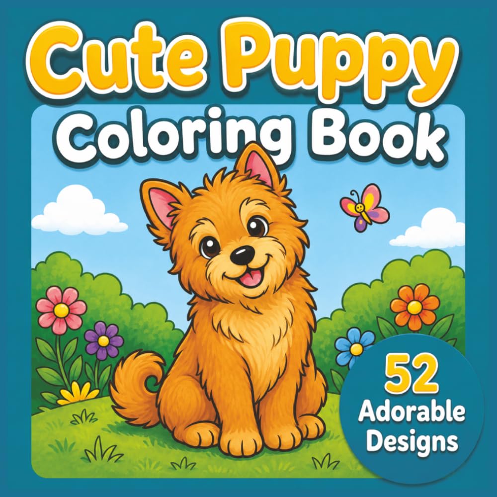 Cute Puppy Coloring Book: 52 Bold and Easy Dog Coloring Pages with Juneau for Kids, Beginners, and Dog Lovers (Juneau's Bold & Easy Series)