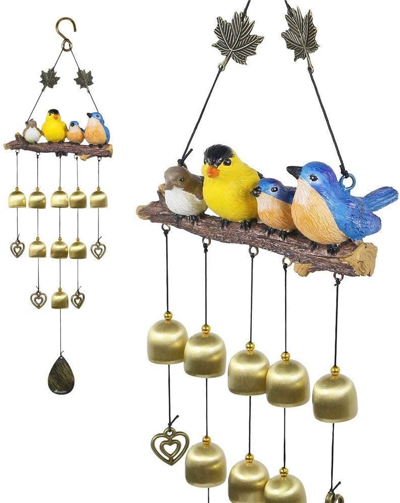 Monsiter Wind Chimes with Birds Decoration Outdoor Garden and Home Decor-Blue