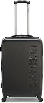 Calvin Klein Women's Hard Side Upright Luggage Spinner Light Weight Suitcase, Black, Medium