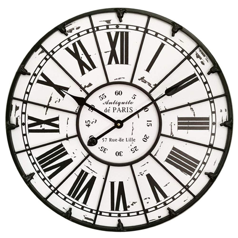 VHKJewE Metal Roman Numeral Wall Clock Silent Non Ticking Iron Wood 60cm