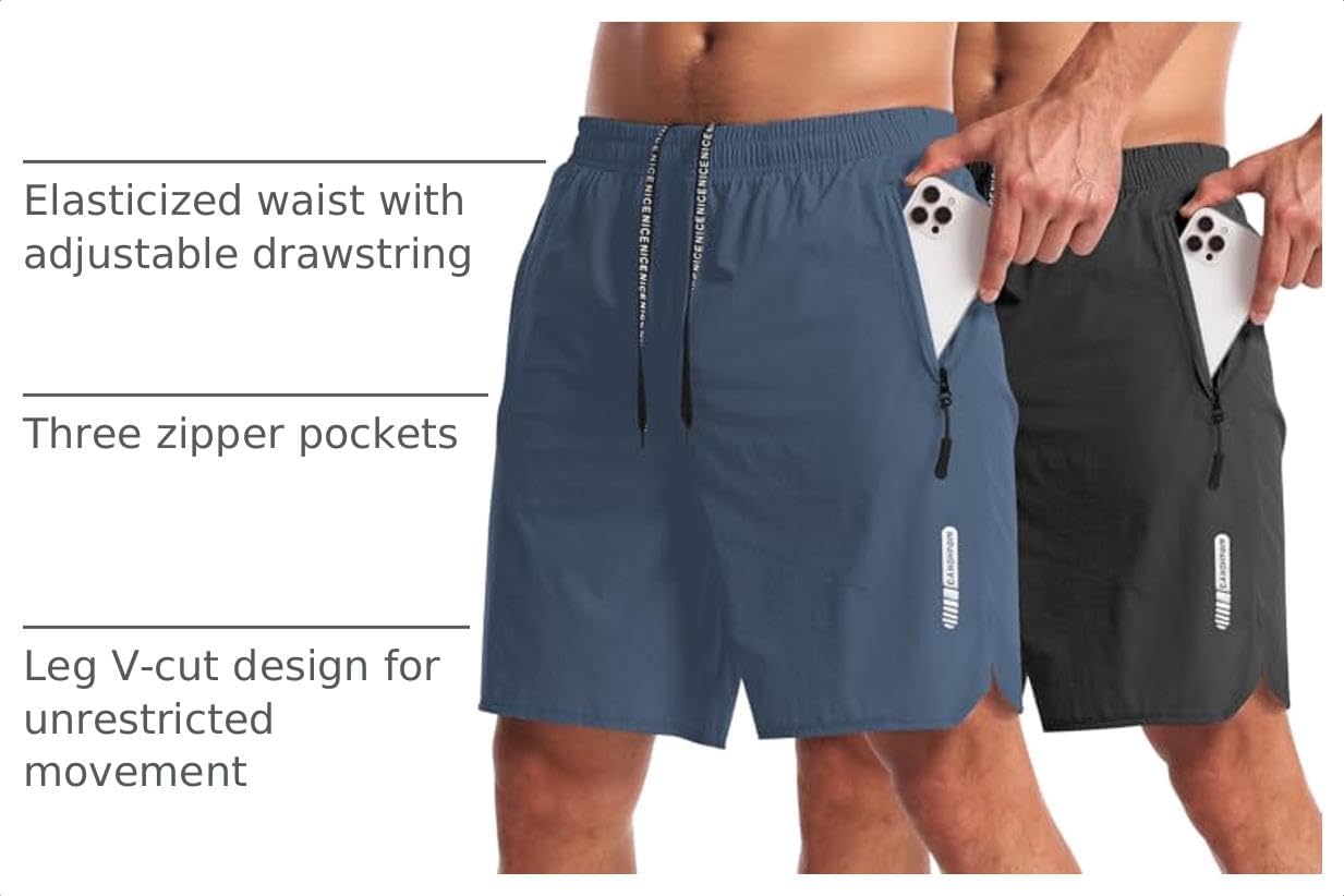 CANGHPGIN 2 Pack Mens Workout Athletic Shorts 7 inch Inseam Quick Dry Hiking Shorts Men Lightweight Sports Gym Shorts Running