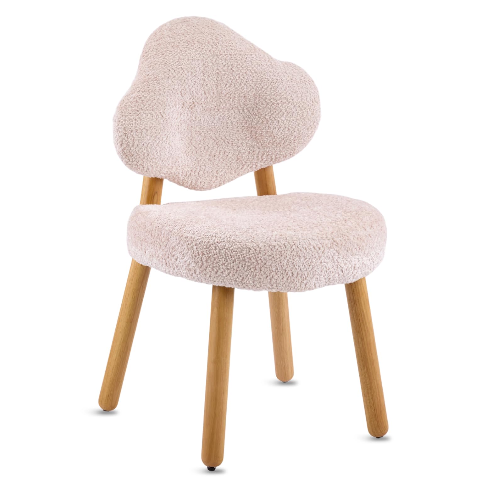 Bonnlo Cute Vanity Chair, Teddy Velvet Dressing Table Chair with Wooden Legs for Girls, Modern Cloud Side Stool, Armchair Accent Chair for Bedroom/Living room/Makeup Room (Pink)