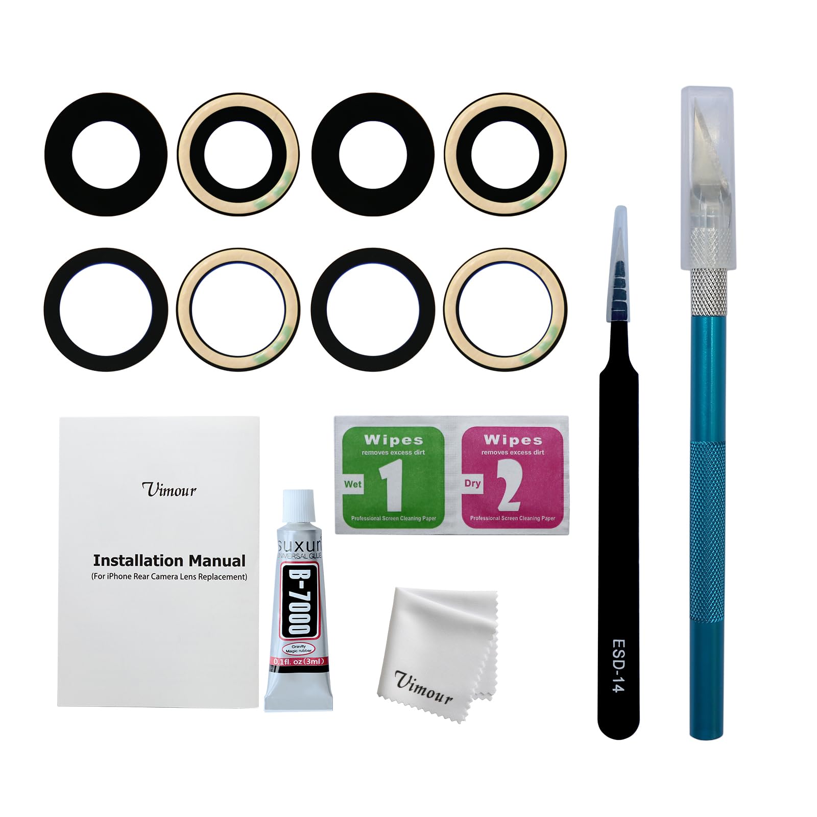 Vimour Rear Back Camera Glass Lens with Pre-Installed Adhesive and Repair Toolkit Replacement for iPhone 13 Mini 5.4 Inch & iPhone 13 6.1 Inch (2 Sets)