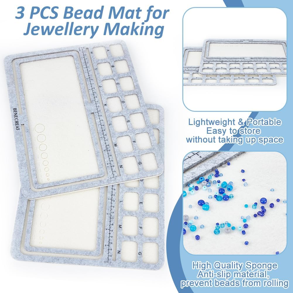 BENECREAT 3Pcs 11.8x9.4inch Rectangle Felt Bead Design Boards, Felt Beading Mat with A-N Grids Beads Tray Bead Pads for Art Crafts Jewelry Making Beading Supplies, 6mm Thick - Image 4