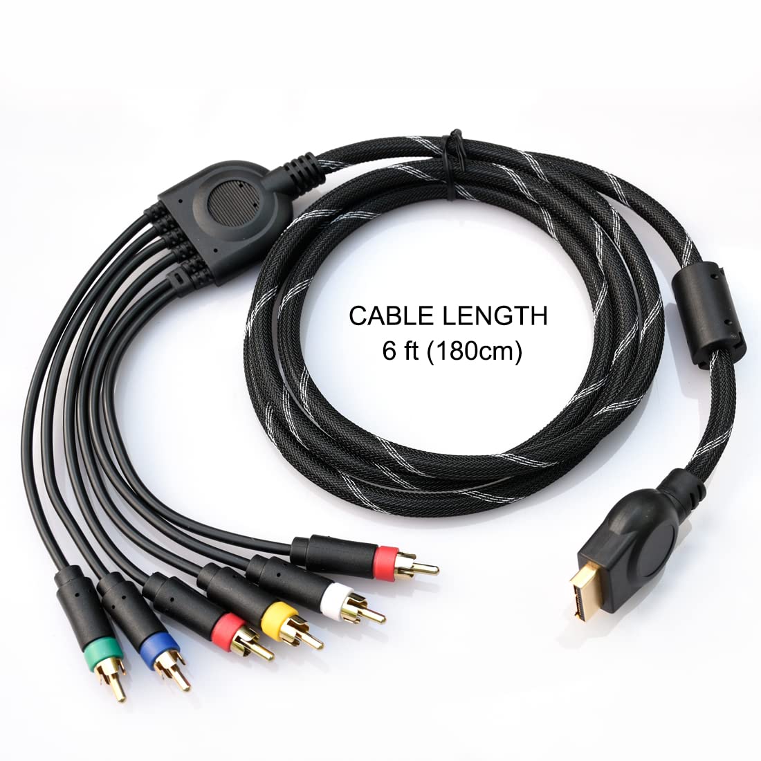 Cavo AV Component HD Per Sony PS2 E PS3 | Y/Pb/Pr + Audio Stereo L/R | Lunghezza 1.8m Con Rivestimento Intrecciato | Risoluzione 1080p/720p