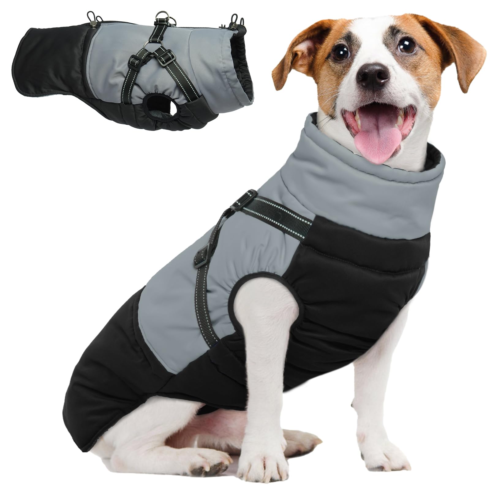 Hjumarayan Dog Coat with Harness, Underbelly Coats with Back Zip Reflective Jacket Winter Fleece