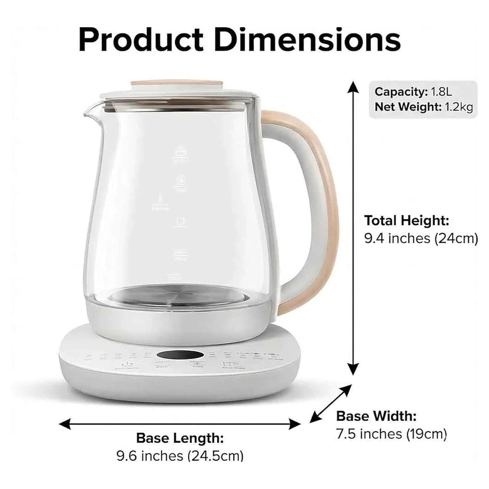 Hervidor eléctrico inteligente de 1,8 L y hervidor de vidrio - Cafetera multifuncional para preparar té, sopas y gachas en casa o en residencias estudiantiles - Control de temperatura variable, t