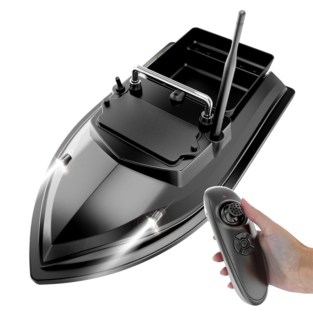 Barco de cebo RC para pesca de carpa, distancia de control remoto de 500 m con tolvas de cebo y luces, juguetes ideales y regalos para adultos