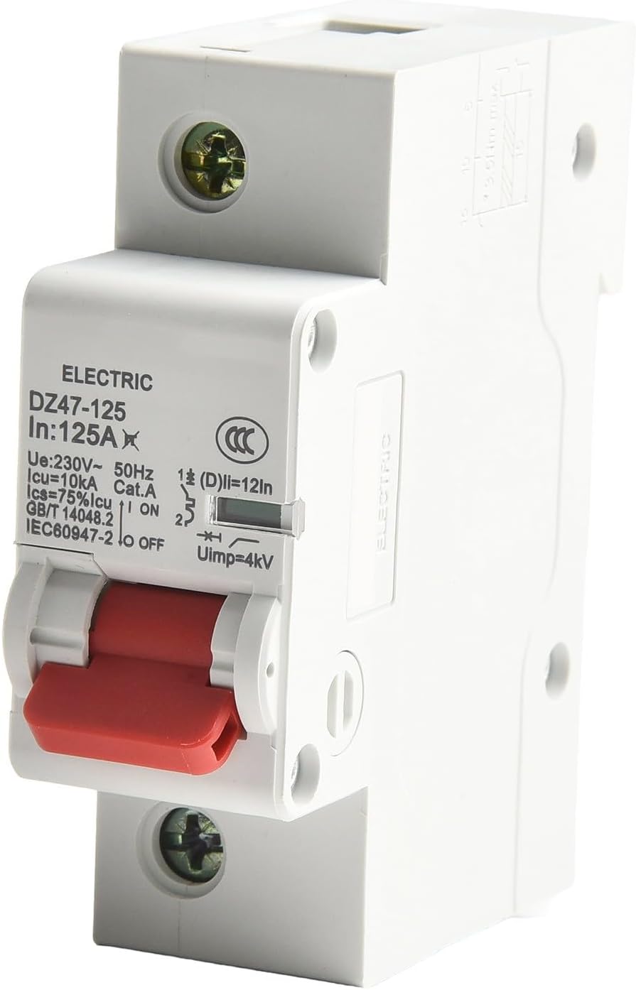 1P AC Mini Circuit Breaker, 125A 230V, for PV Battery Main Switch, DZ47 Series, Solar Energy System and Combiner Box, White