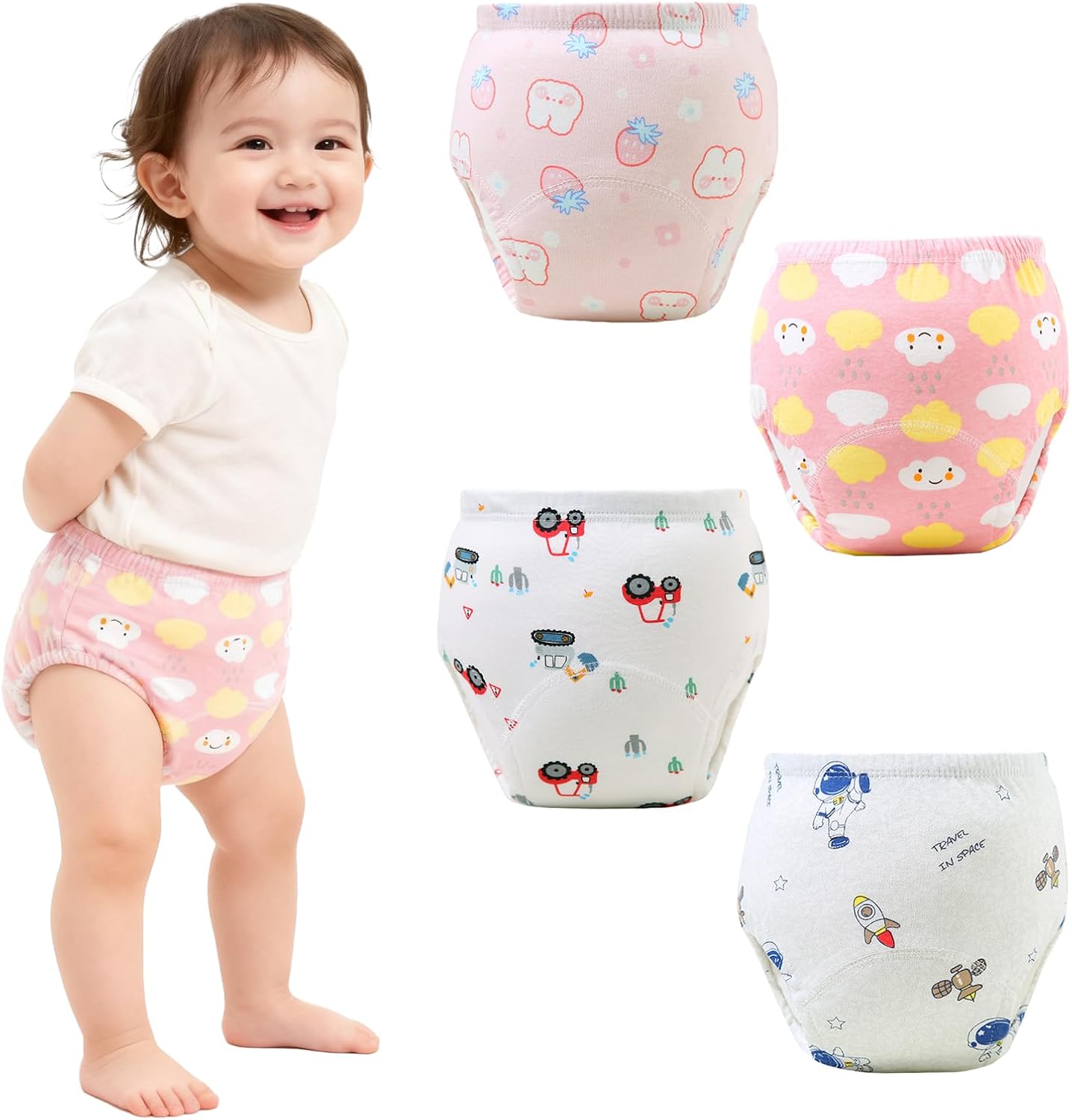 Potty Training Underwear-Girls and Boys Toilet Diapers Upairy,Soft Absorbent & Leak 100% Cotton Washable Reuse