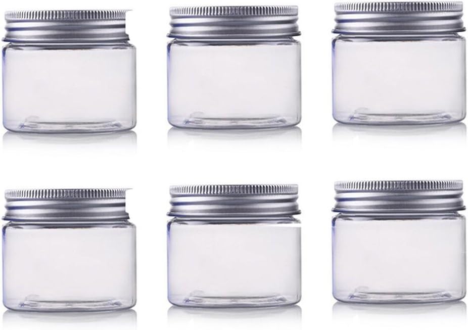 150ml / 5Oz Jars PET Plastic Empty Cosmetic Containers Jars Cases with Silver Aluminum Lid Cream Lotion Box Ointments Bottle Food Bottle Makeup Pot Jar 6 Pack (5Oz/150ml)
