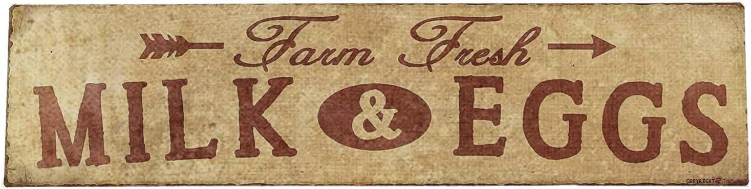 peiyeety Vintage Farm Fresh Milk Eggs Metal Tin Sign, Retro Wall Plaque, Farmhouse Decor for Club Pub Bar Home Kitchen Indoor Outdoor Rural Spaces 4x16 Inch
