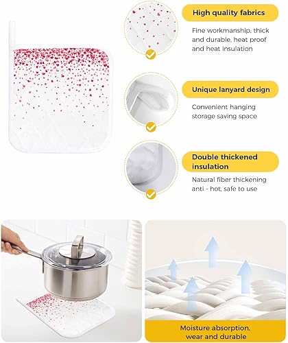 Miniatura 2 de 4 Packs Valentine's Day Pot Holders Sets for Kitchen,Oven Pan Plate Bowl Pads Heat Proof Mat with Hanging Loop,Terry Cloth Potholders Soft Grip for