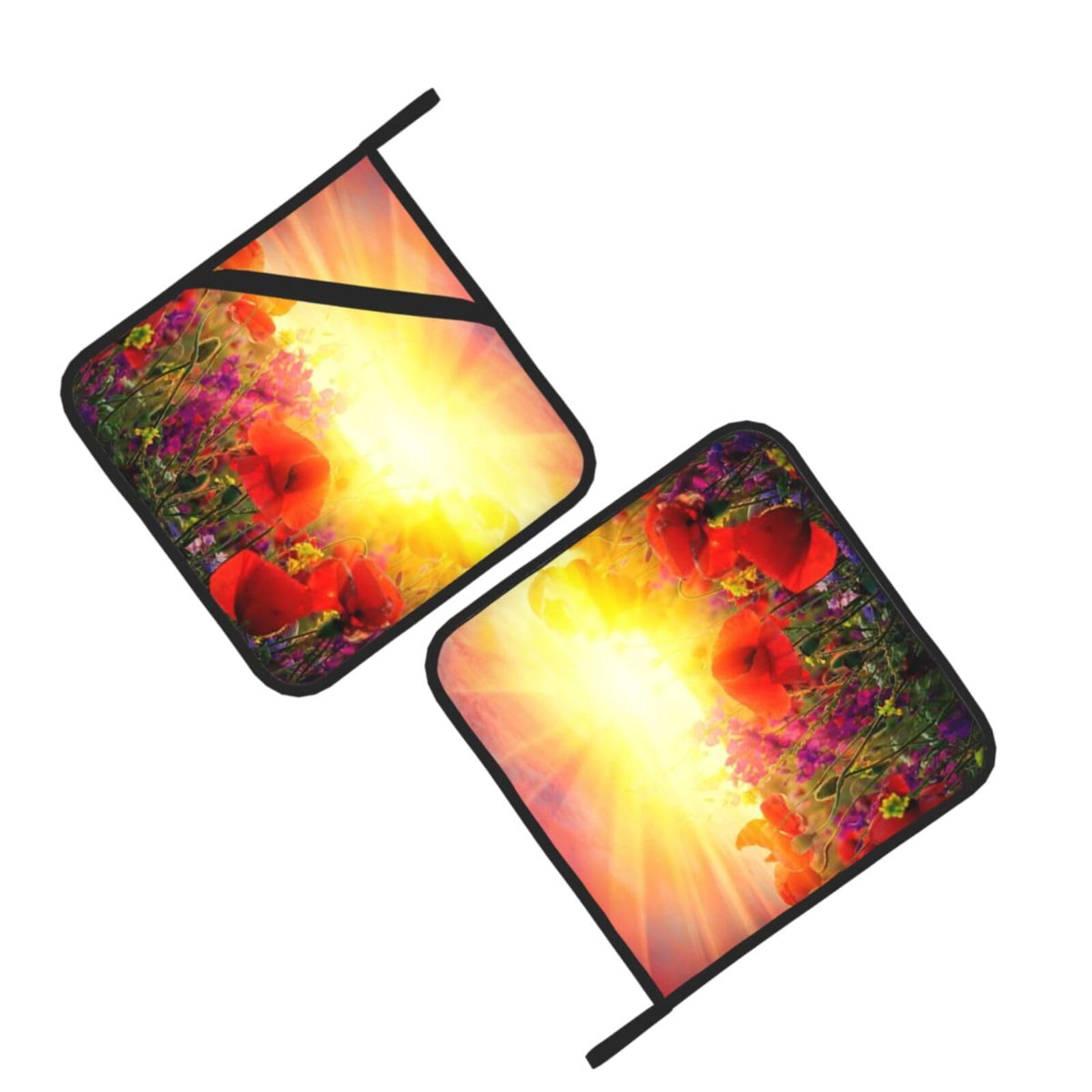 Sunrise Red Flowers Printed Oven Pot Holders Set of 2 Pcs Heat Resistant Kitchen Microwave Potholders for Cooking Baking Grilling