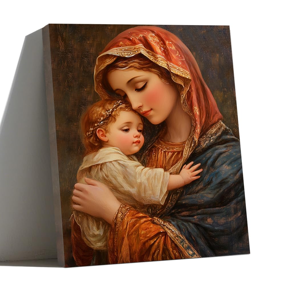 LMYSXAOZ Virgin Mary Canvas Wall Decor the Baby Jesus of Mother Painting Prints Religious Christ Pictures Catholic Art Home (red,40x50cm)