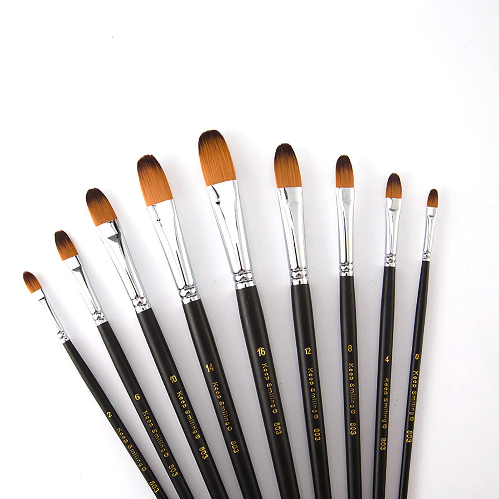 Set di 9 pennelli per pittura ad acquerello, a manico lungo, angolari, di qualità, in setole sintetiche, con manico in legno, per principianti e professionisti, per pittura acrilica, a olio e acquere