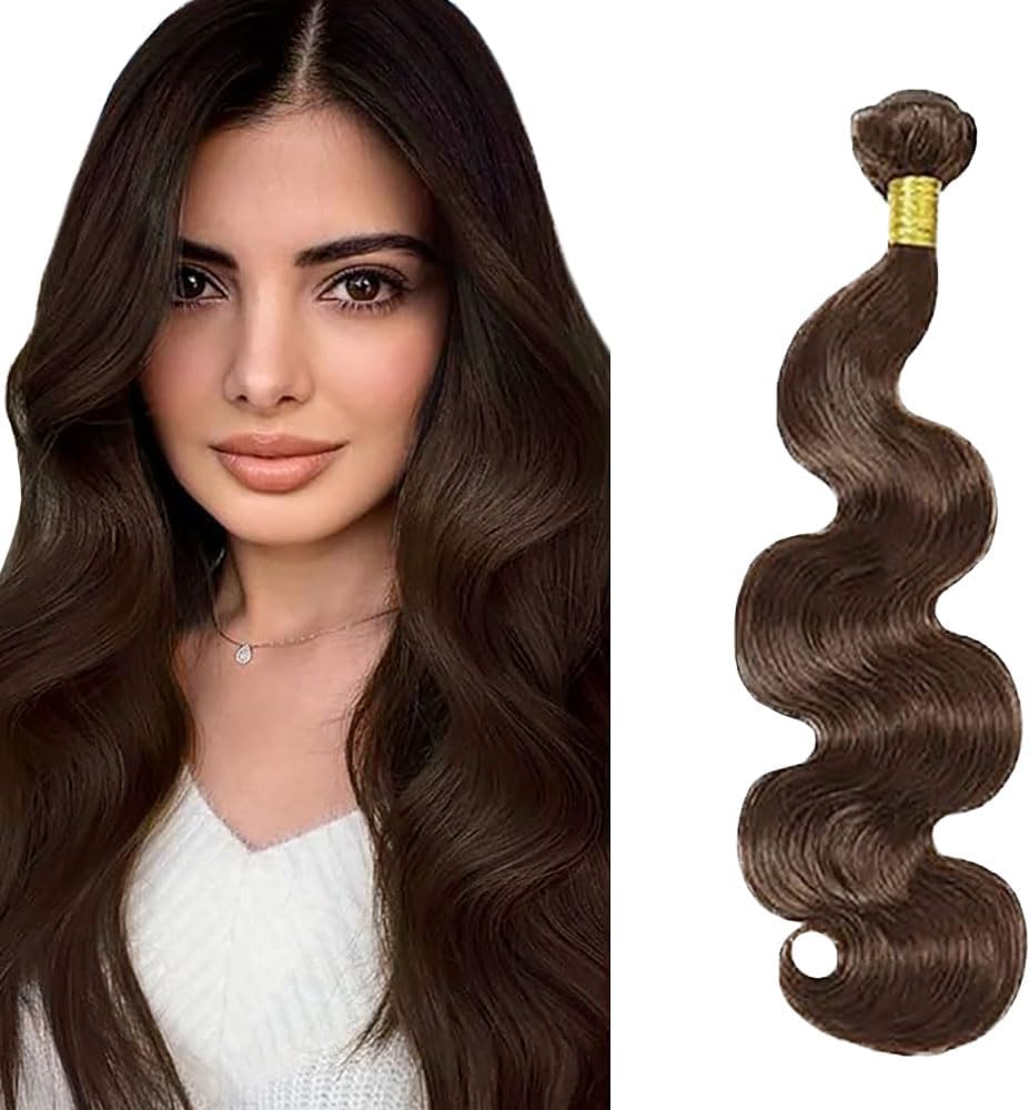 Shoaiye Human Hair Bundles Body Wave Extension 100% Unprocessed Brazilian Virgin Raw Weave Double Weft Sew in Machine Real Chocolate Brown Color 8A 50g /Piece for Women 22 Inch