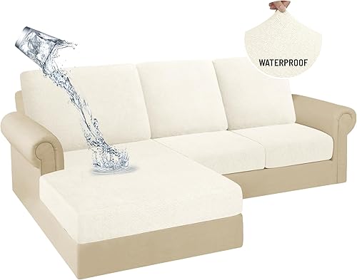 Miniatura 60 de HDCAXKJ Fundas de cojines de sofá seccional 100% impermeables, 8 piezas, funda seccional en forma de L, funda elástica para asiento de sofá chaise,
