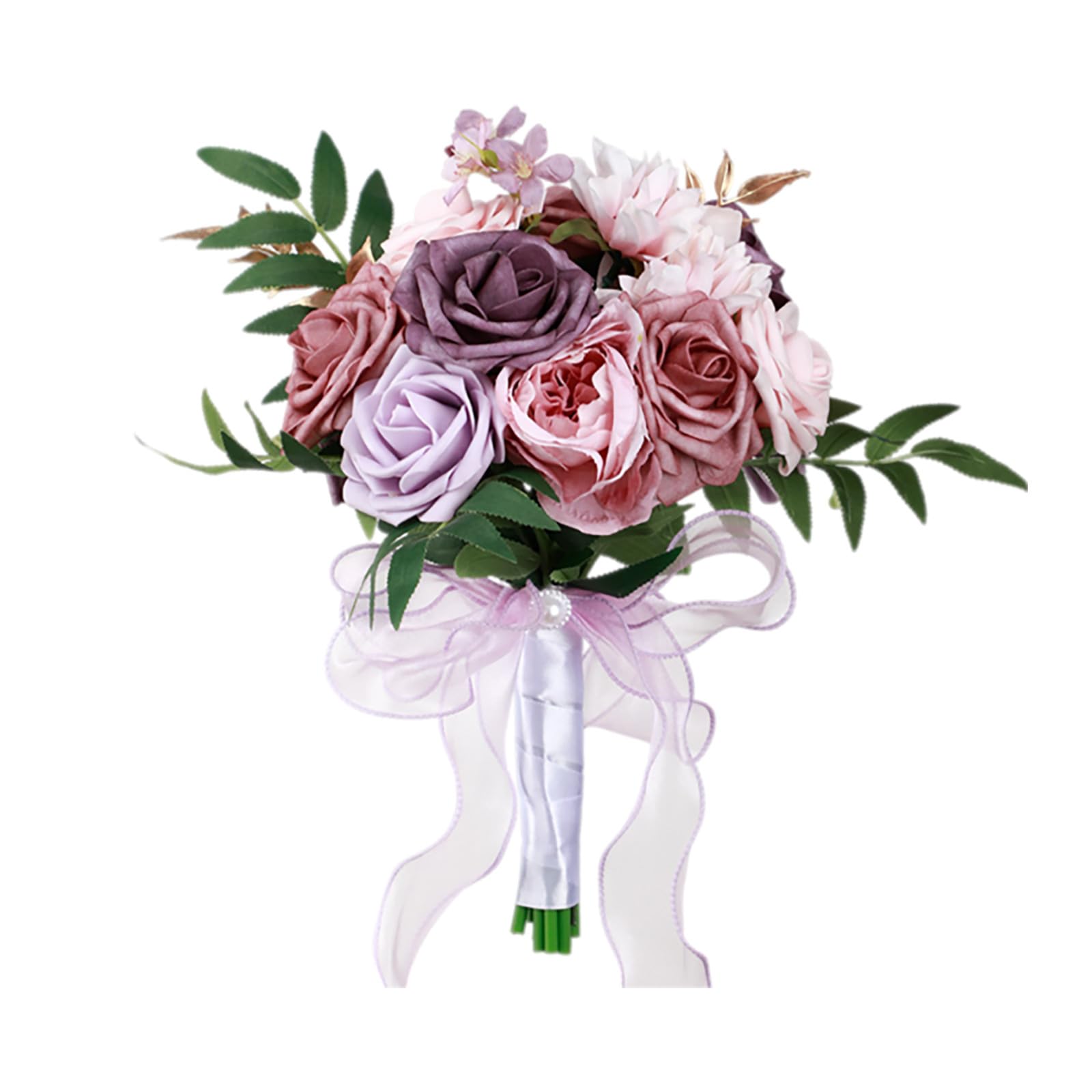 Fake Flower Wedding Bouquets For Bride Bridesmaid Large Big Bridal Bouquet White Champagne Ivory Silk Roses Flowers For Wedding French Vintage Boho Church Decoration Bouquet (Purple, 29x22cm)