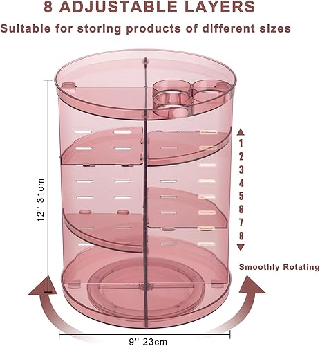 Miniatura 2 de Organizador de maquillaje giratorio, DIY 8 capas ajustables giratorias 360 grados organizadores para el cuidado de la piel, torre carrusel de