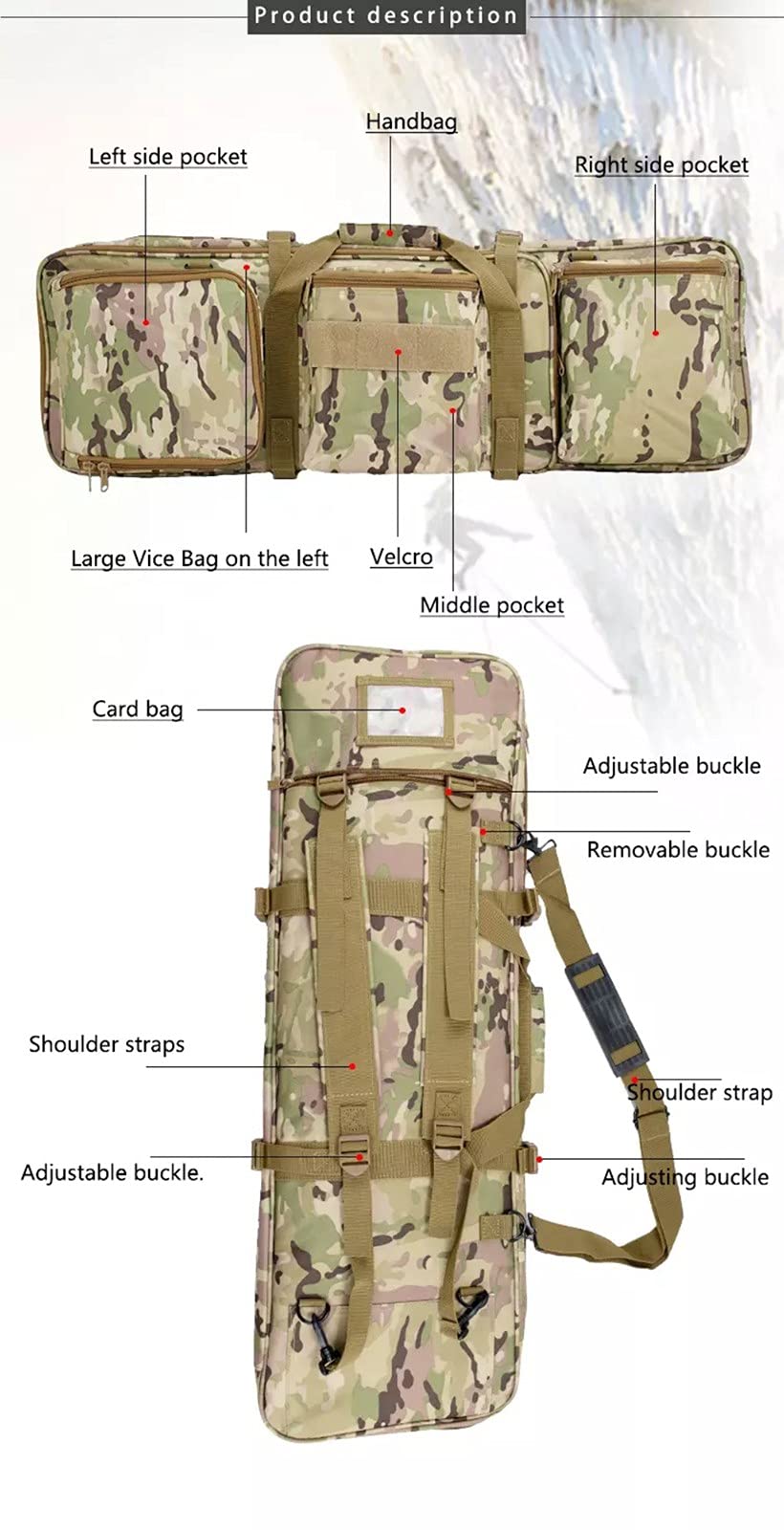 Estuche Blando para Rifle de 85 cm de Largo, Bolsa táctica para Armas con Correa para el Hombro, 3 Bolsas, Bolsa de Nailon Impermeable para Armas de Caza, Funda para Escopeta Airso