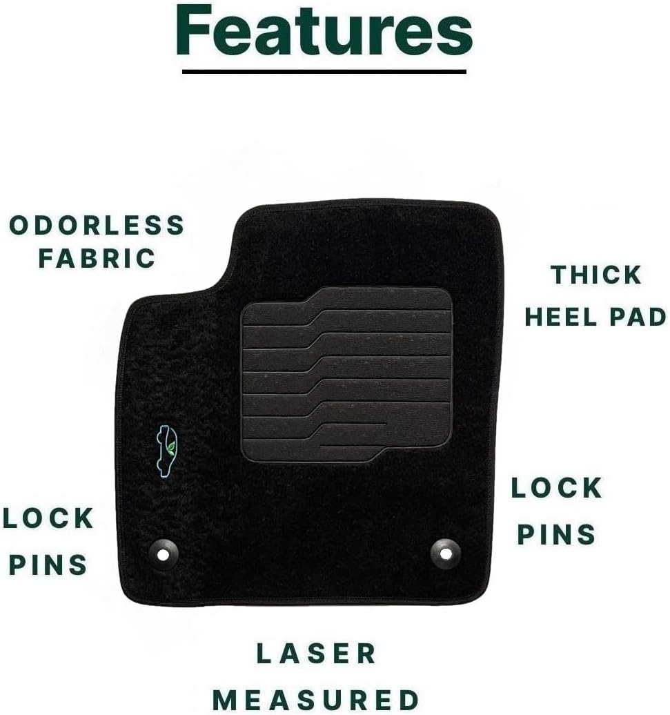 ecoMats Carpet Floor Mats for 2018 to 2026 Volkswagen Atlas/Atlas Cross Sport with Safety Locks and Driver Non Slip Heel Pad, Front and Rear Set, Black