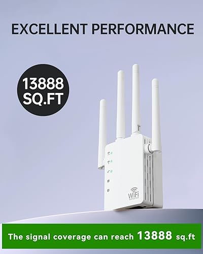 Miniatura 4 de Extensor WiFi, extensor WiFi amplificador de señal de doble banda (5.0G y 2.4G) AC1200Mbps 10 veces más rápido WiFi 6 cobertura a 13888 pies