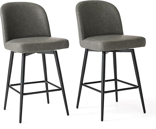 Miniatura 8 de Juego de 3 taburetes de bar de altura de mostrador, 26.9 pulgadas de alto, taburetes de bar tapizados giratorios con respaldo y patas de metal para