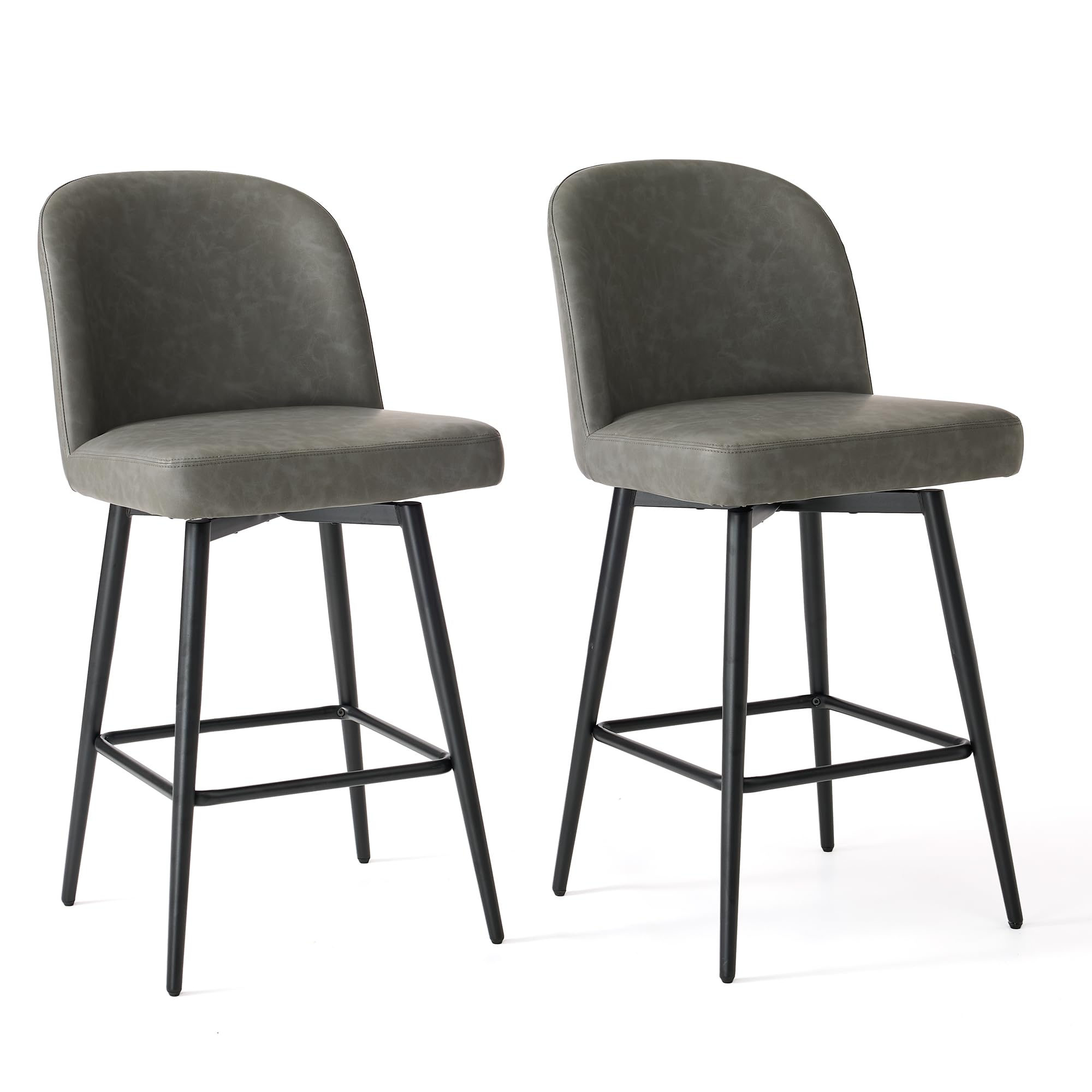 CarterChairr Counter Height Bar Stools Set of 2, 26.9" H Seat Height Swivel Upholestered Barstools with Back and Metal Legs for Kitchen Island, Faux