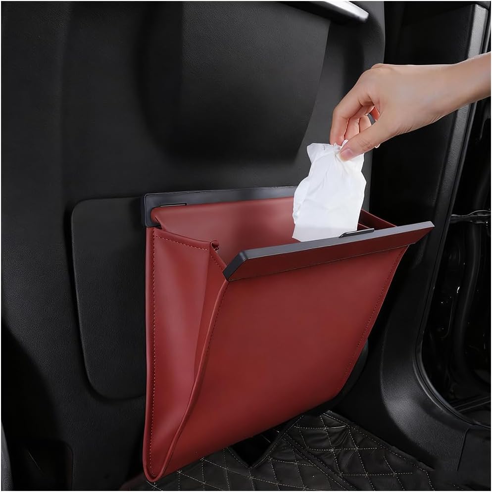 HZEL Car Trash Can, Multifunctional Leather Hanging Leakproof Backseat Garbage Container Bin, Auto Interior Backseat Dustbin Trash Bag Storage Organizer, Universal for SUV RV Truck (Red)