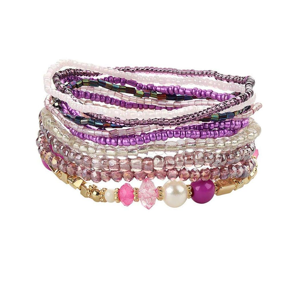 6-Pack Bohemian Beaded Bracelets Set - Stretch Stackable Boho Bracelets for Women (7.9 Inch Adjustable)