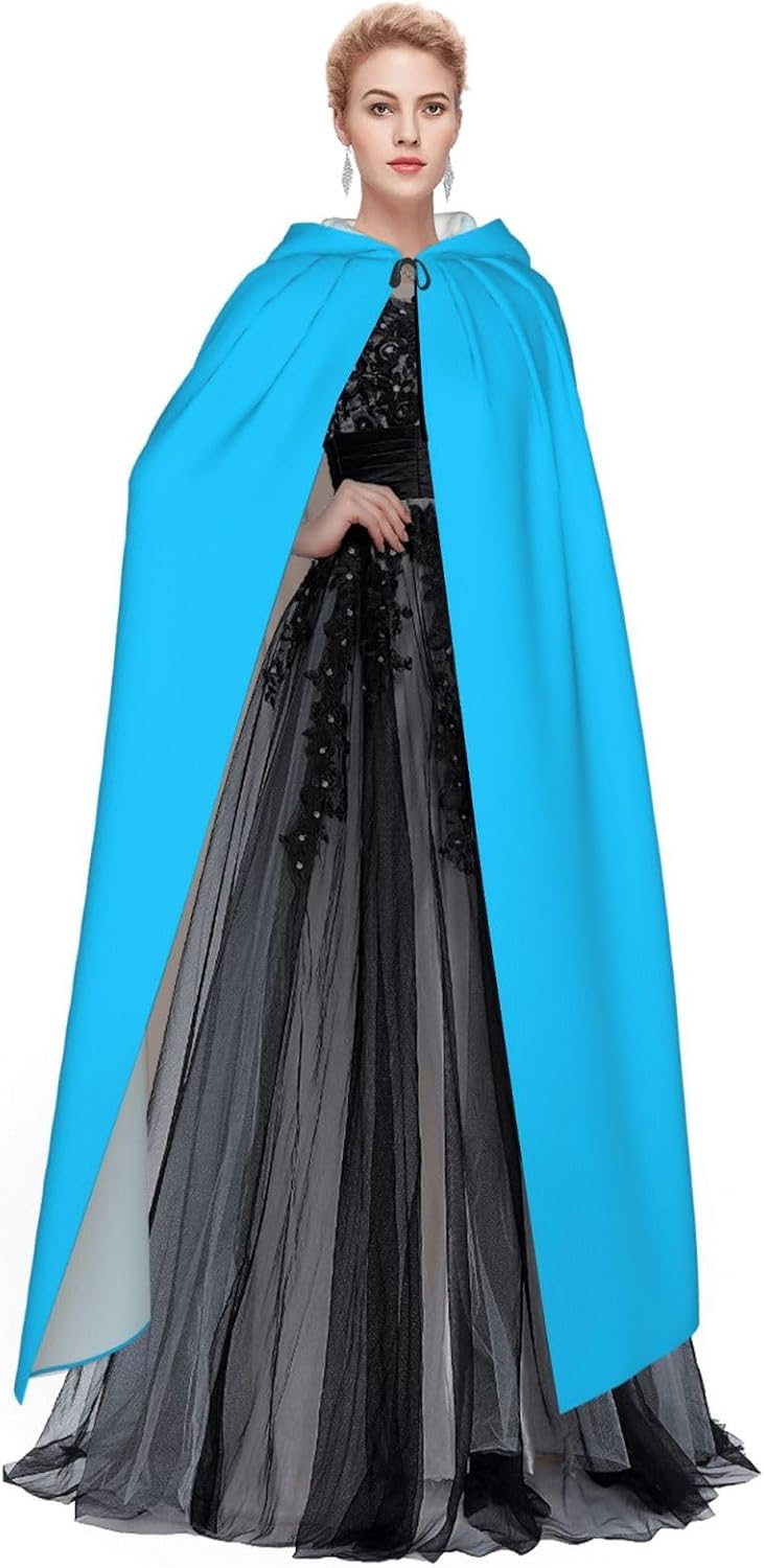 Solid Color Light Blue Men Women Halloween Role Play Party Decoration Hooded Poncho