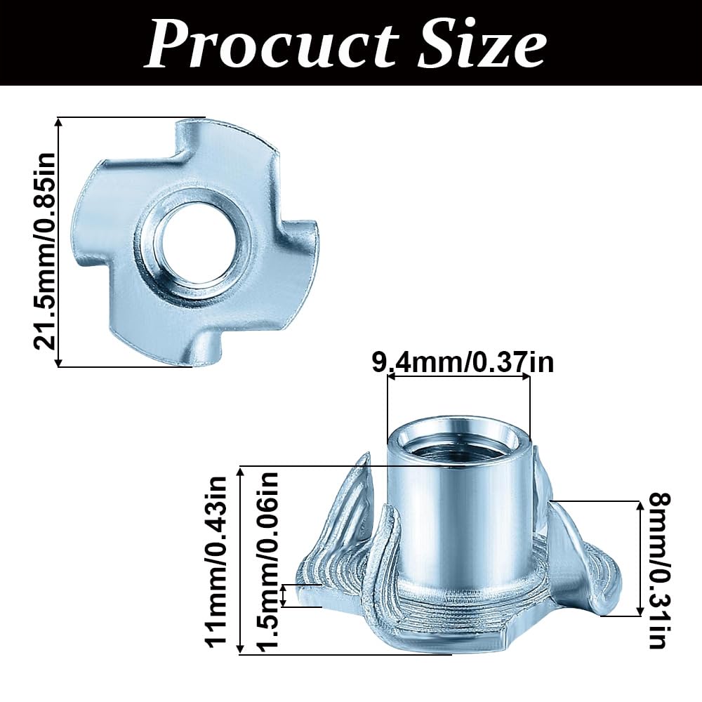 SEIWEI 50pcs T-Nuts M8x11 Zinc-Plated Steel, 0.43