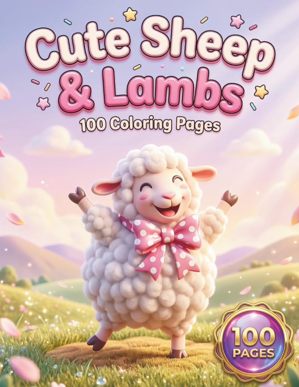 Cute Sheep & Lambs: Adorable Coloring Book for Kids and Adults with 100 Coloring Pages featuring Kawaii Sheep, Cozy Farm Scenes, and Day & Night ... Relief and Fun (Kawaii Creatures Series)