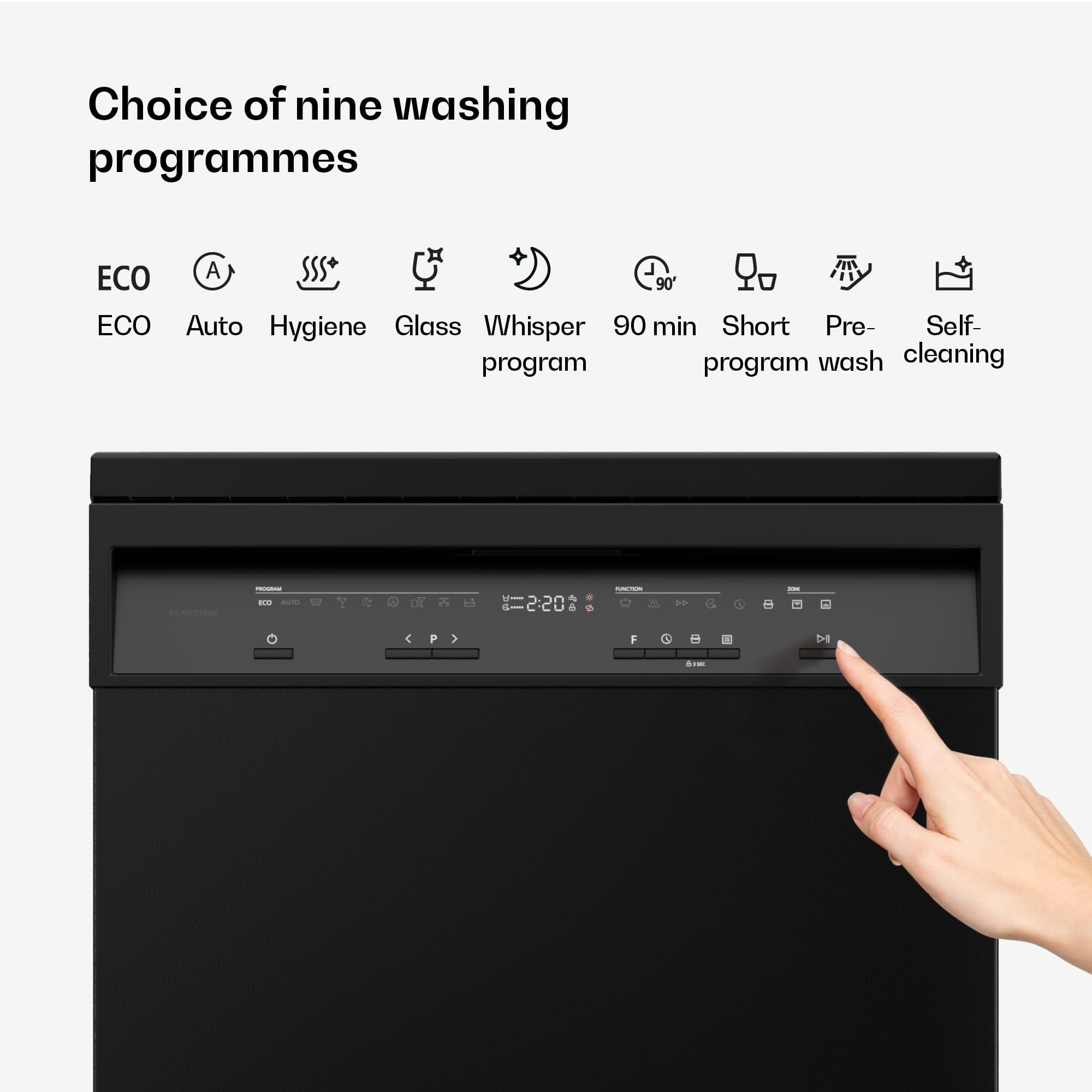Klarstein Velaire zmywarka 60 cm – wolnostojąca, 14 miejsc, 9 programów, 42 dB, klasa energetyczna A, AquaStop, zabezpieczenie przed dziećmi, zmywarka 60 cm, stal nierdzewna