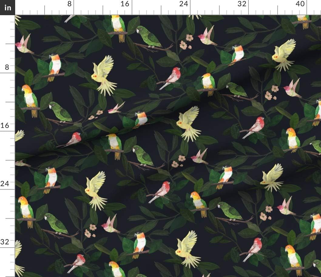 Spoonflower Fabric - Victorian Inspired Parrots Parakeets Dark Botanical Painted Birds Printed on Petal Signature Cotton Fabric by The Yard - Sewing Quilting Apparel Crafts Decor