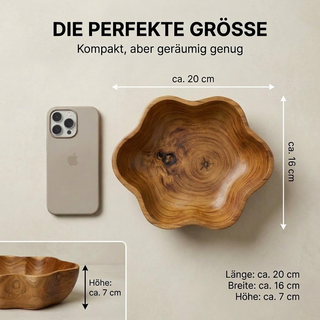 Wykwintna miska drewniana 20 cm drewno tekowe dekoracja drewno misa ręczna Bali Teak 07