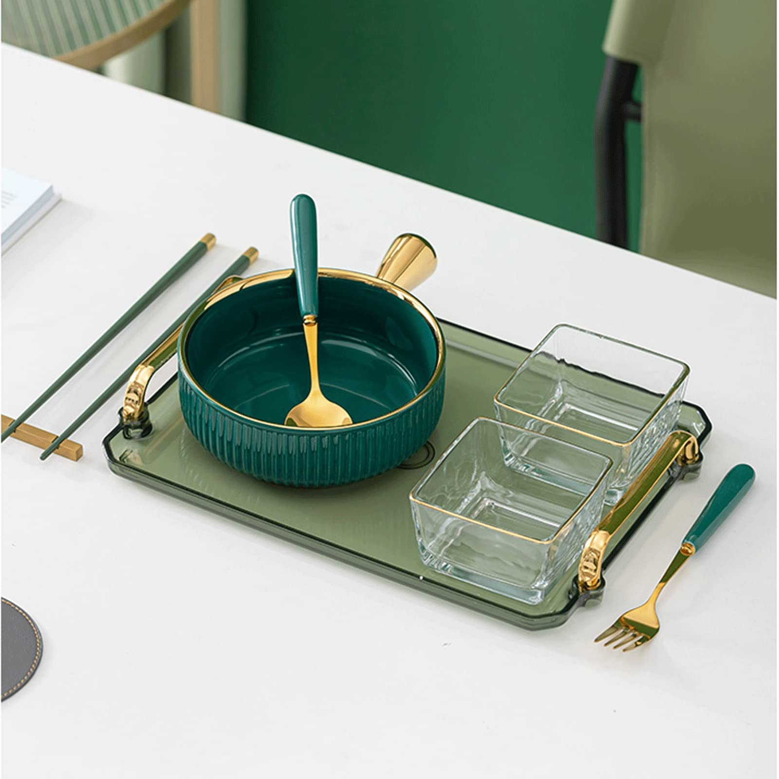 Bandeja para Servir Bandeja de la Bandeja de la Bandeja con la Bandeja Rectangular del Mango de Oro for Servir la Bandeja Decorativa de la servidumbre Bandejas para Servir