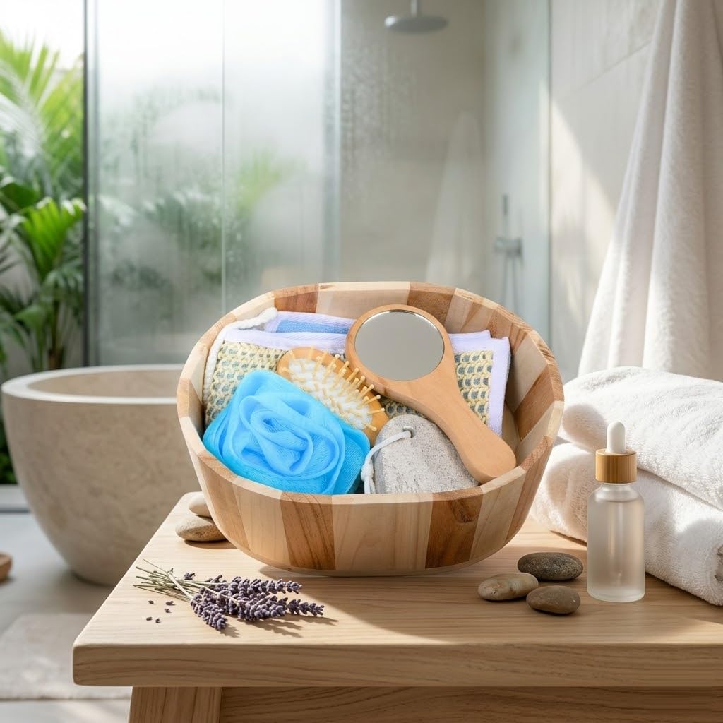 6-in-1 Home Spa Kit for Women –Luxury Wooden Self Care Gift Set Includes Mesh Shower Loofah, Handheld Mirror,Massage Hairbrush, Exfoliating Back Scrubber Strap,Natural Pumice Stone with Decorative-1-picture-41