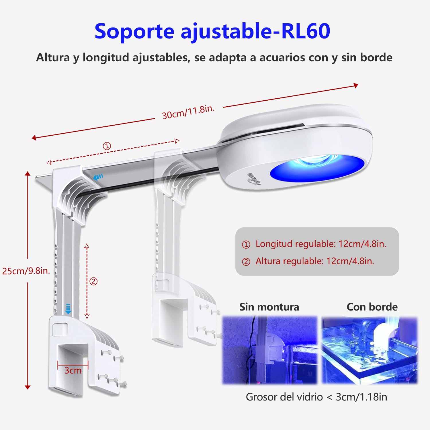 PopBloom RL60 Luz de acuario Wifi espectro completo Acuario Marino Luz Led Para 50x50cm Acuarios Tanque de Arrecife