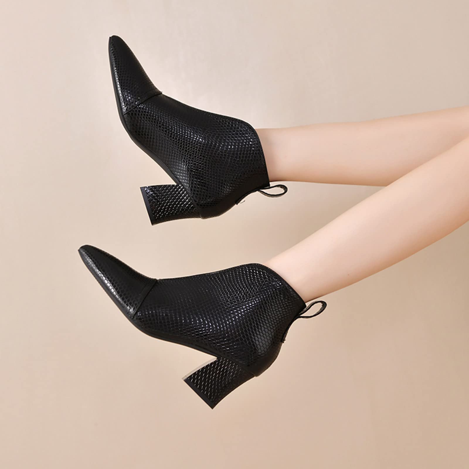 Cocila Botines De Otoño Para Mujer, Tacón Grueso, Medio, Estampado, Puntiagudos, Estilo Informal Botas Mujer Grandes Agua Hunter Negros Piel Cowboy Planos Ante Marron Barefoot Zapatos Vestir
